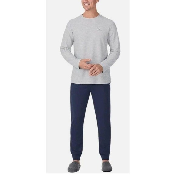 TOMMY BAHAMA Mens 2-piece Relaxed Fit Lounge Set Sz M Gray Blue Soft Pajamas NWT - Picture 1 of 12